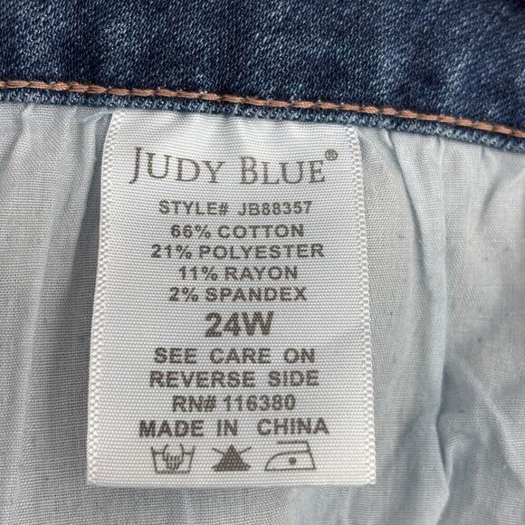 Judy Blue Jean Sz 24W Boyfriend Fit Medium Wash Distressed Raw Hem Stretch Denim - Picture 12 of 13